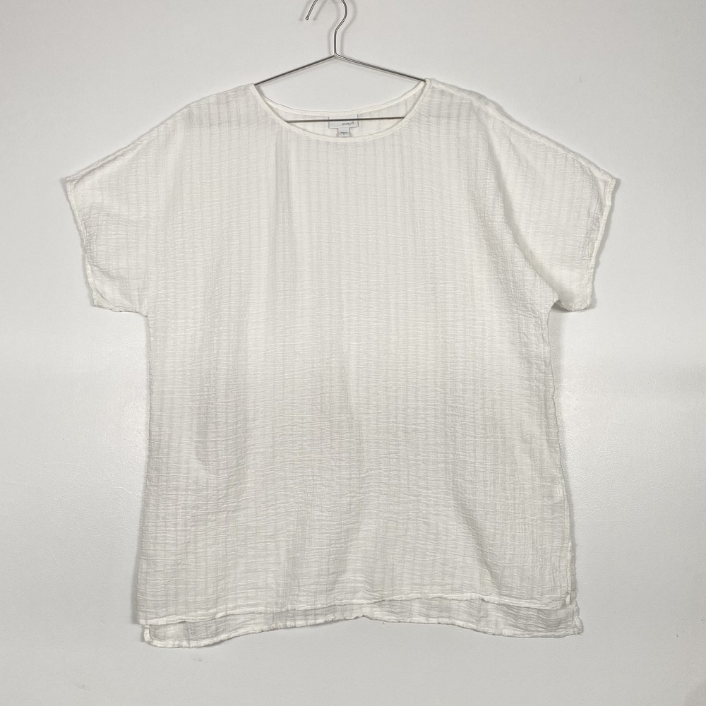 Pure Jill Blouse Womens Large White Dolman Short Sleeve Tunic Top Textured Beach
